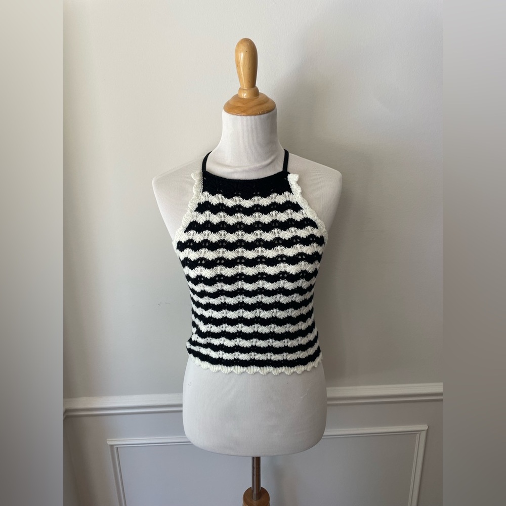 Black and White Knit Halter Top